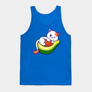 Cute Cat On Avocado Fruit Cartoon Tank Top